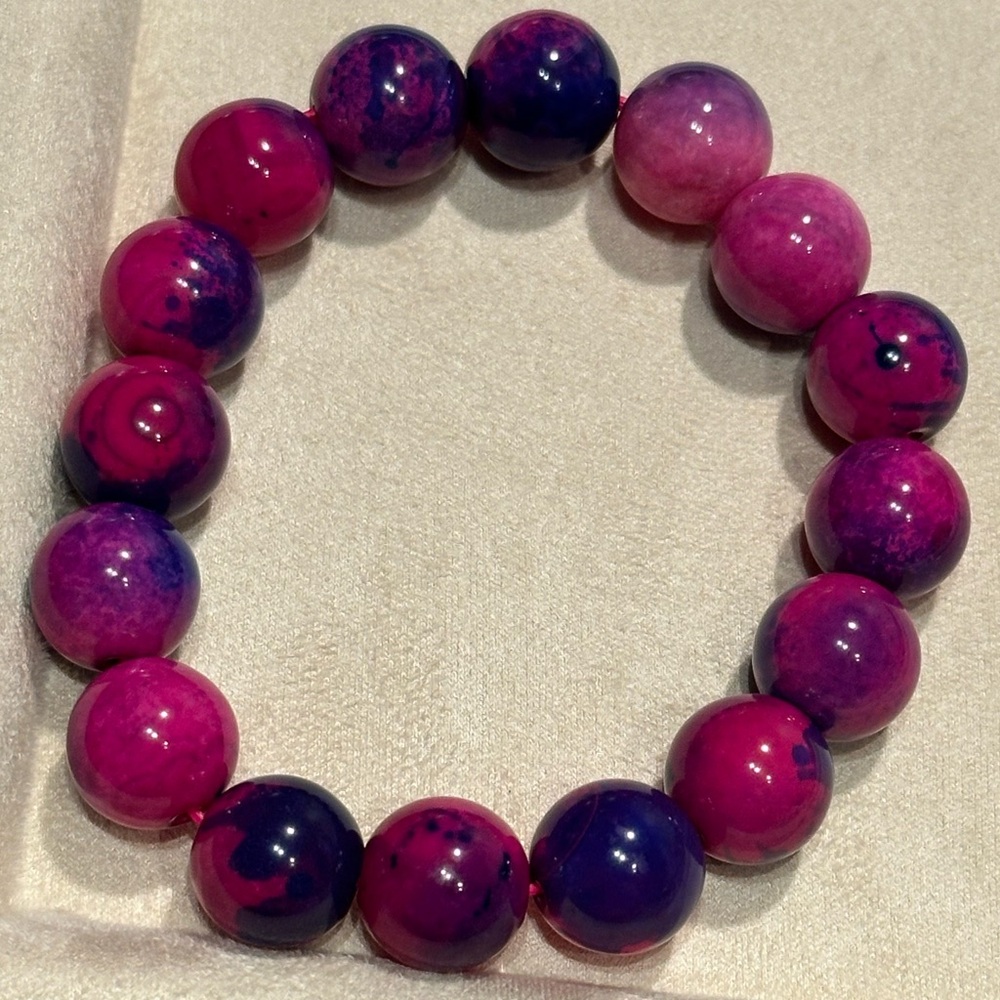 Fuchsia & Violet Marbled Agate Bracelet 13.5mm Size 6.75